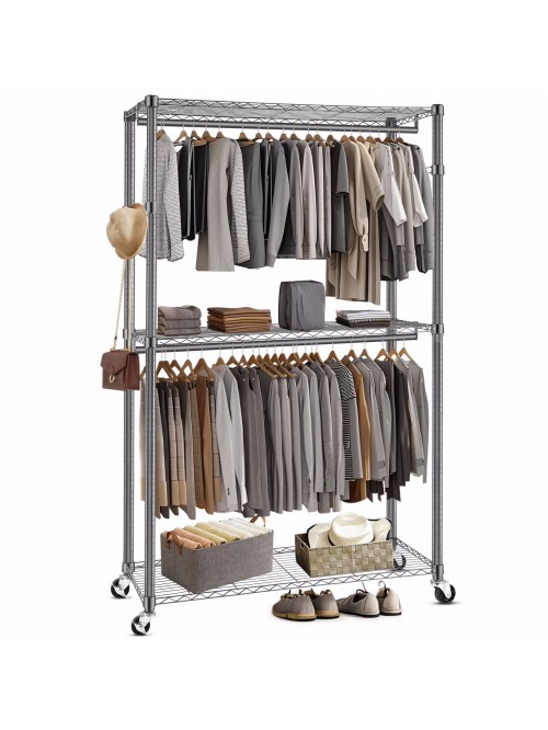 Qhomic 6-Shelf Metal Storage Rack with 6 Hooks, He...