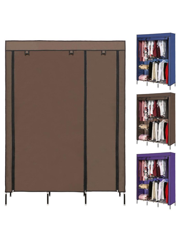 Portable Clothes Closet Wardrobe Clothes Rack Storage Organizer With Fabric Cover