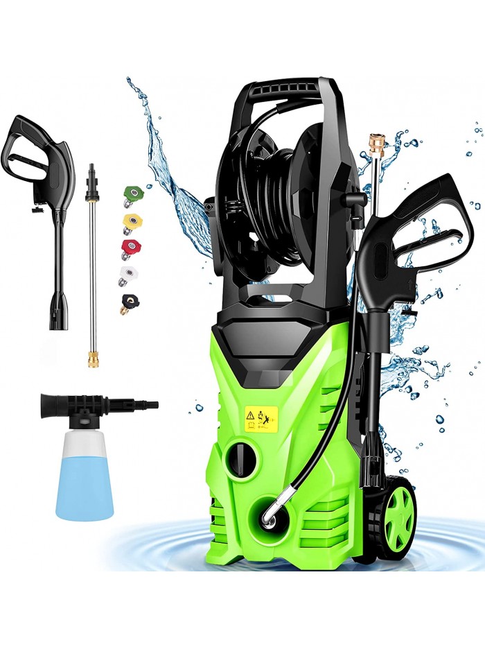 Electric Pressure Washer,2.0 GPM Power Washer High-Pressure Cleaner Machine with 5 Nozzles Foam Cannon,for Cleaning Homes, Cars, Driveways, Patio