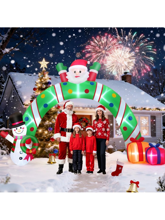 Adnoom 9.5FT Christmas Inflatables Archway Outdoor Decoration with Built-in LED Lights, Blow Up Santa Claus with Snowman & Gift Boxes for Xmas Holiday Garden Party