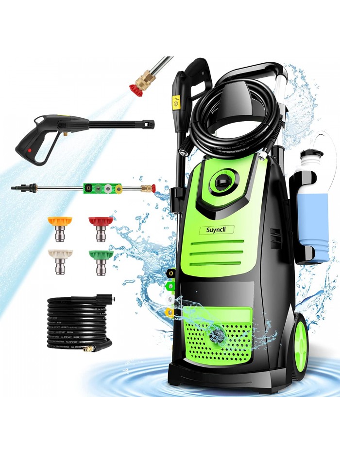 Electric Pressure Washer,1.8GPM Pressure Washer with Power Hose Gun Turbo Wand,1800W High Power Washer Cleaner Machine with 5 Nozzle Foam Cannon for Cars,Homes,Driveways,Patios