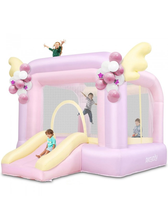 Adnoom Inflatable Bounce House with 370W blower Commercial Kids Bouncy Castle for 2~8 Years, Jump House with Inflatable Slide, Great Birthday Gift for Babies, Toddlers, kids(without blower)