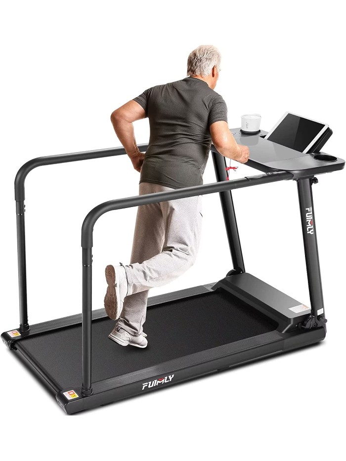 Folding Treadmill with Long Handrail for Seniors and Recovery Fitness,Treadmills with Desk and Large LCD Monitor,Dog Treadmill with Safety Fence for Indoor TrainingK